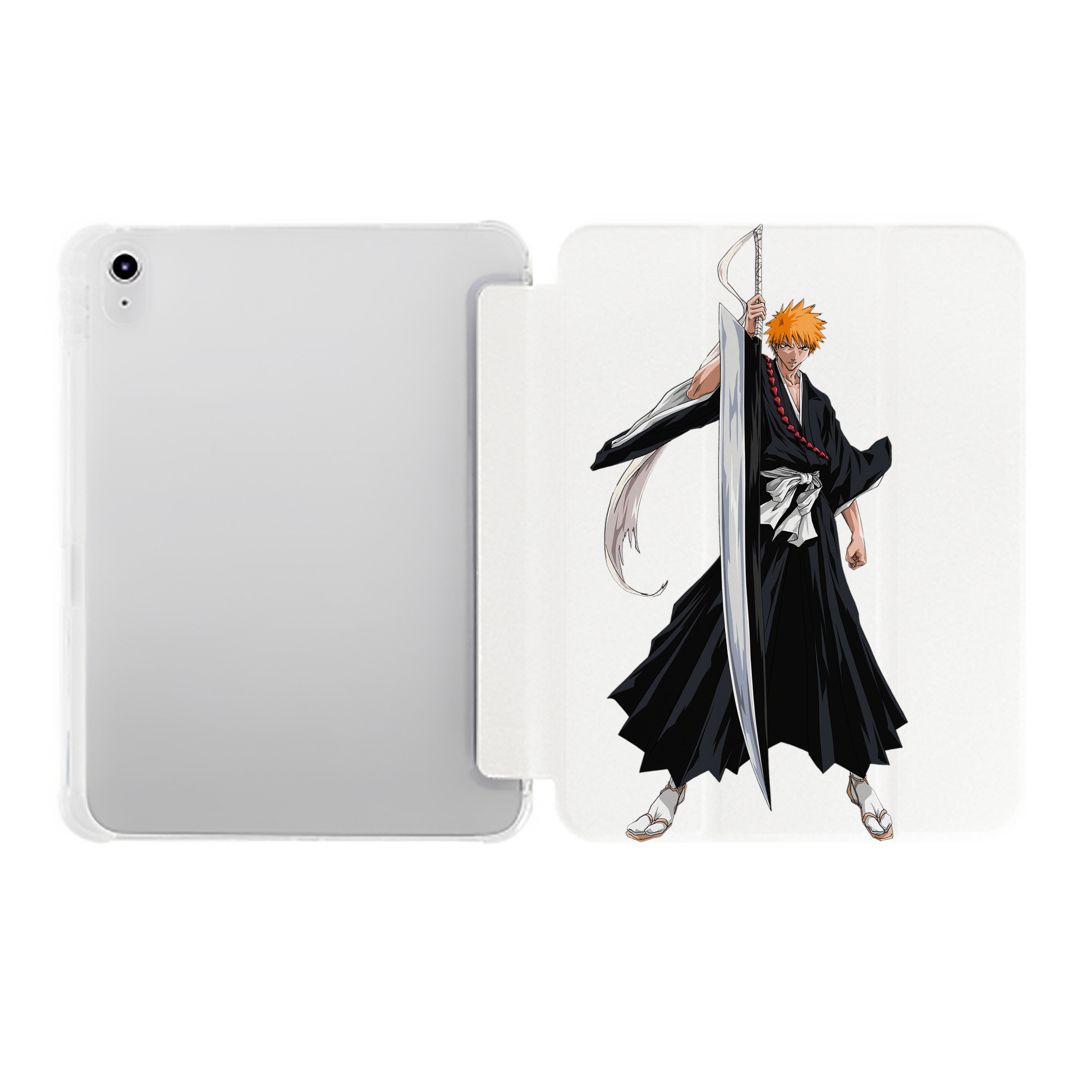 （画像用） ブリーチ 黒崎一護（くろさき いちご）BLEACH Kurosaki Ichigo IPad ケース ペン収納付き 三つ折りスタンド PUレザー×シリコン 対応機種9.5/10.5/10.9インチ